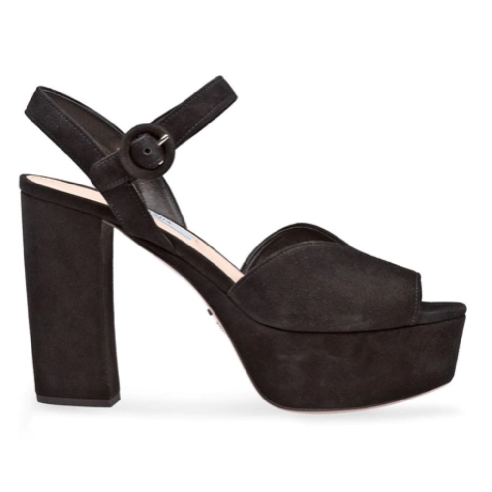 Prada Black Suede Platform Heel Size 7.5